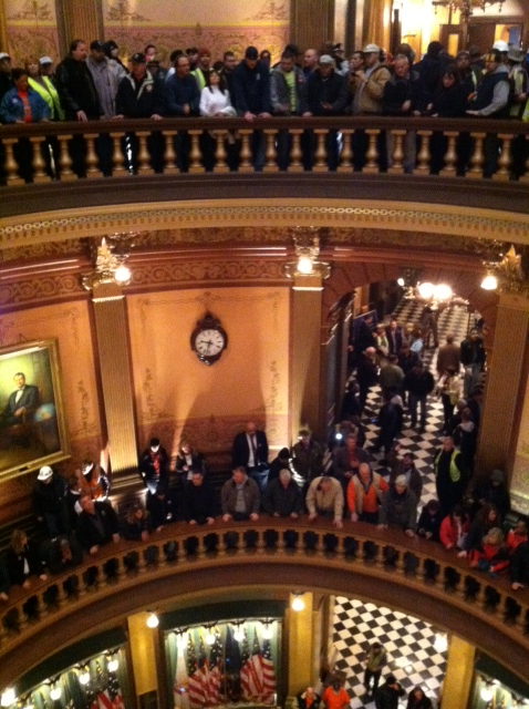 Michigan Capitol Building full of anti-Right to Work protesters by 9:30 a.m. (VIDEO & PHOTOS)