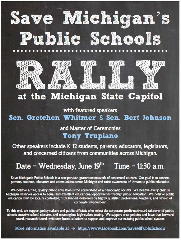 UPDATED: Education supporters plan huge grassroots rally at Mich Capitol June 19th, teacher unions & media confused