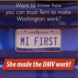 Terri Lynn Land tweets about how “She made the DMV work”. Michigan doesn’t have a “DMV”.