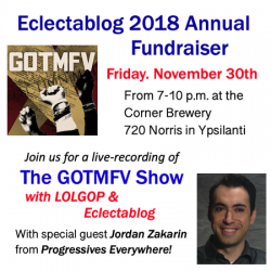 Announcing the 2018 Eclectablog Annual Fundraising Party with special guest Jordan Zakarin from Progressives Everywhere!